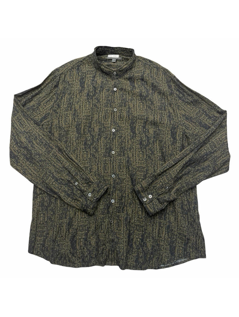 John Varvatos Dora Band Collar Button Up Shirt Green Black Size XL